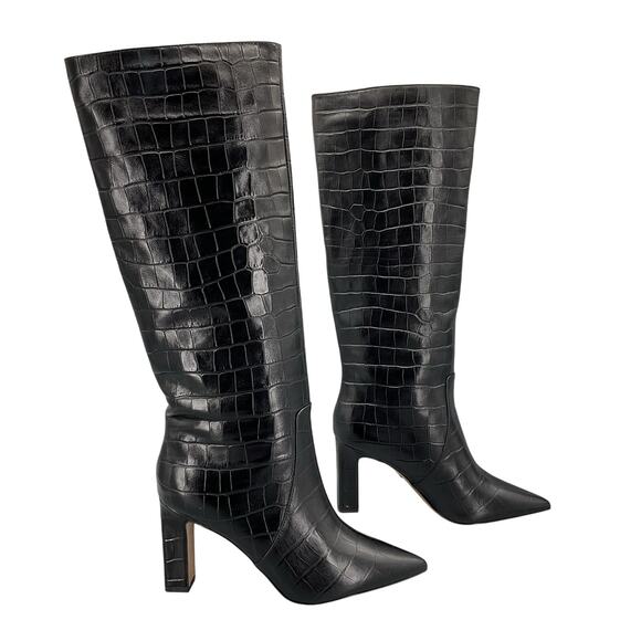 NEW Aldo Women’s Cadigoder Pointed Toe Croc Knee High Boots Black Size 7M - Picture 1 of 10